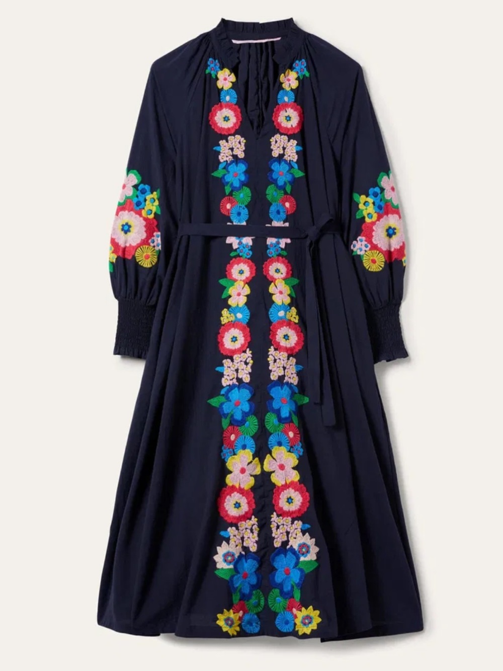 Boden Embroidered Cotton Maxi Dress Sz 6 Navy D002 - Picture 3 of 14